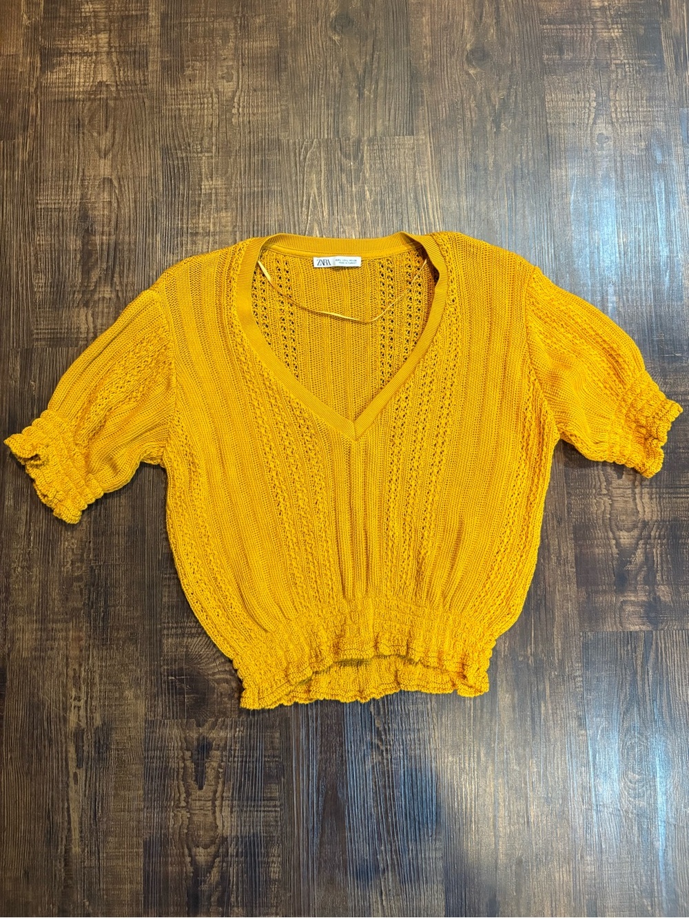 Zara Golden Yellow Knit V-Neck Cropped Top